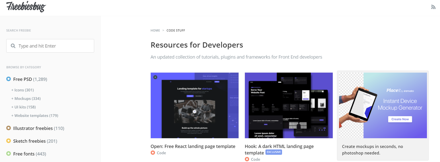 Freebies Bug collection of free PSD mockups, fonts & HTML templates