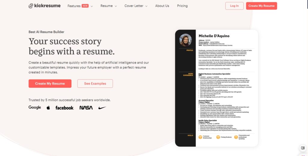 kickresume free resume making tool 6645b8de92854